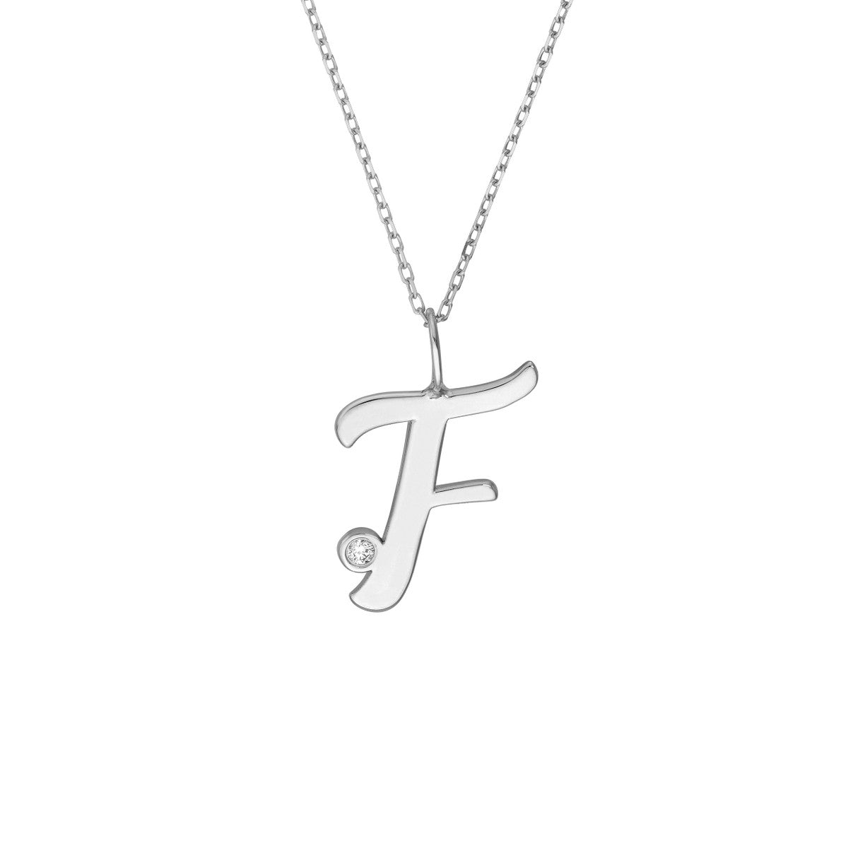 14K Gold Script Initial with Diamond Bezel Necklace Birmingham Jewelry Necklace Birmingham Jewelry 