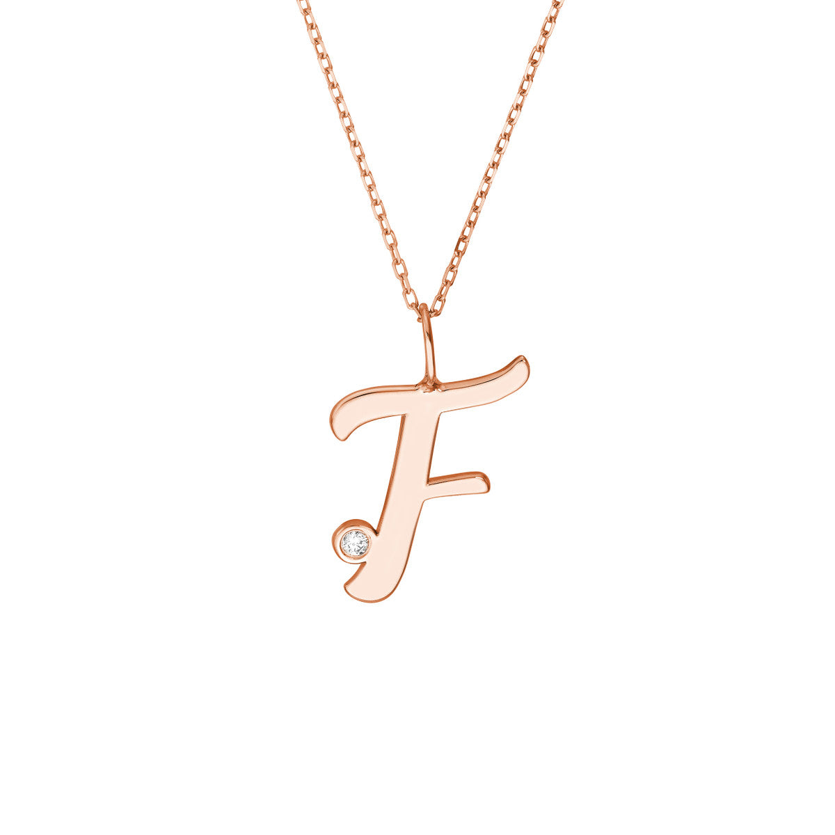 14K Gold Script Initial with Diamond Bezel Necklace Birmingham Jewelry Necklace Birmingham Jewelry 