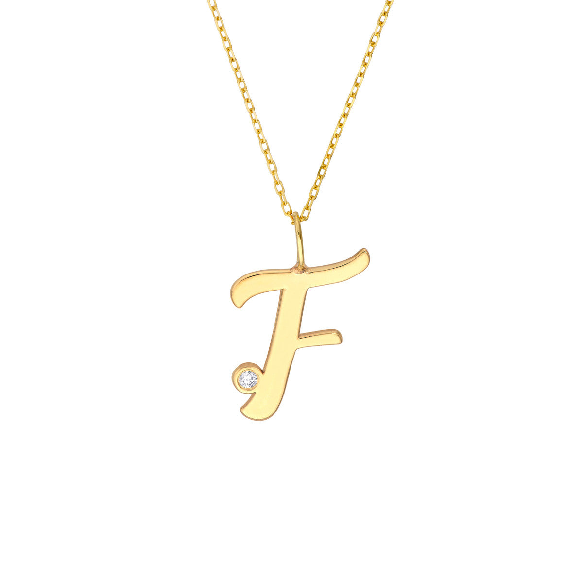 14K Gold Script Initial with Diamond Bezel Necklace Birmingham Jewelry Necklace Birmingham Jewelry 