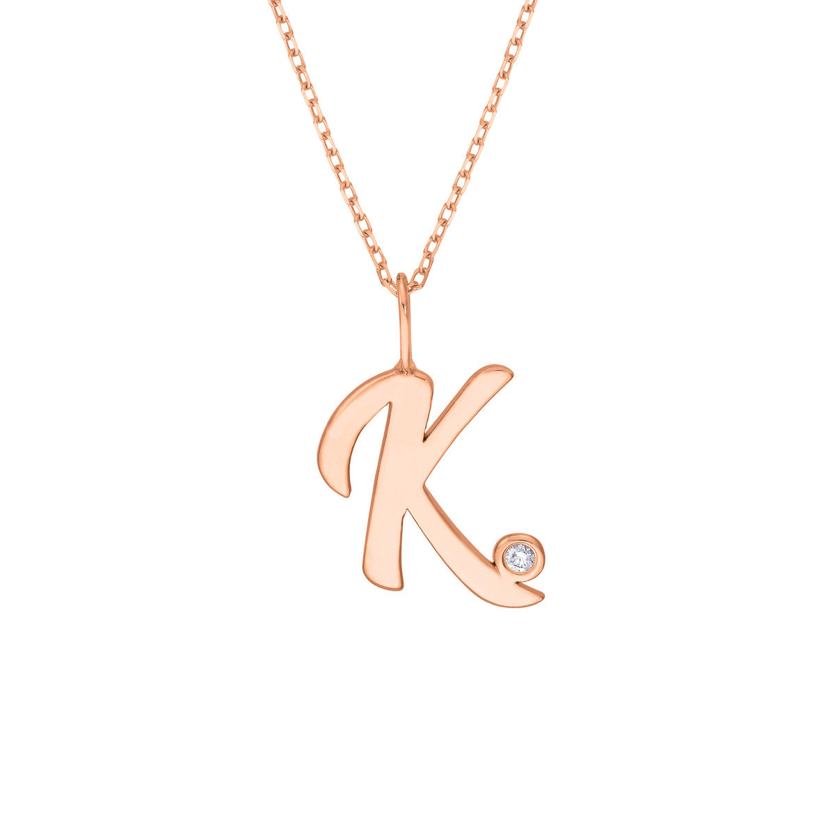 14K Gold Script Initial with Diamond Bezel Necklace Birmingham Jewelry Necklace Birmingham Jewelry 