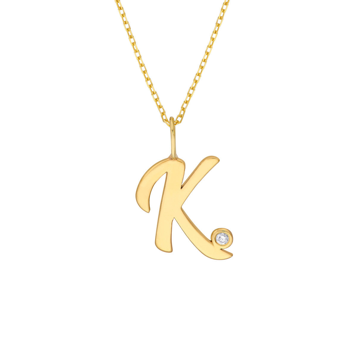 14K Gold Script Initial with Diamond Bezel Necklace Birmingham Jewelry Necklace Birmingham Jewelry 