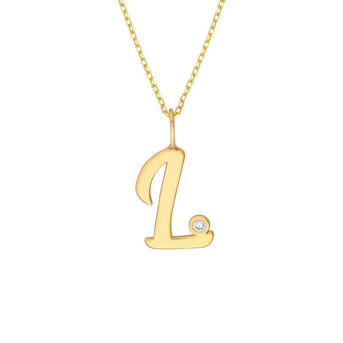 14K Gold Script Initial with Diamond Bezel Necklace Birmingham Jewelry Necklace Birmingham Jewelry 