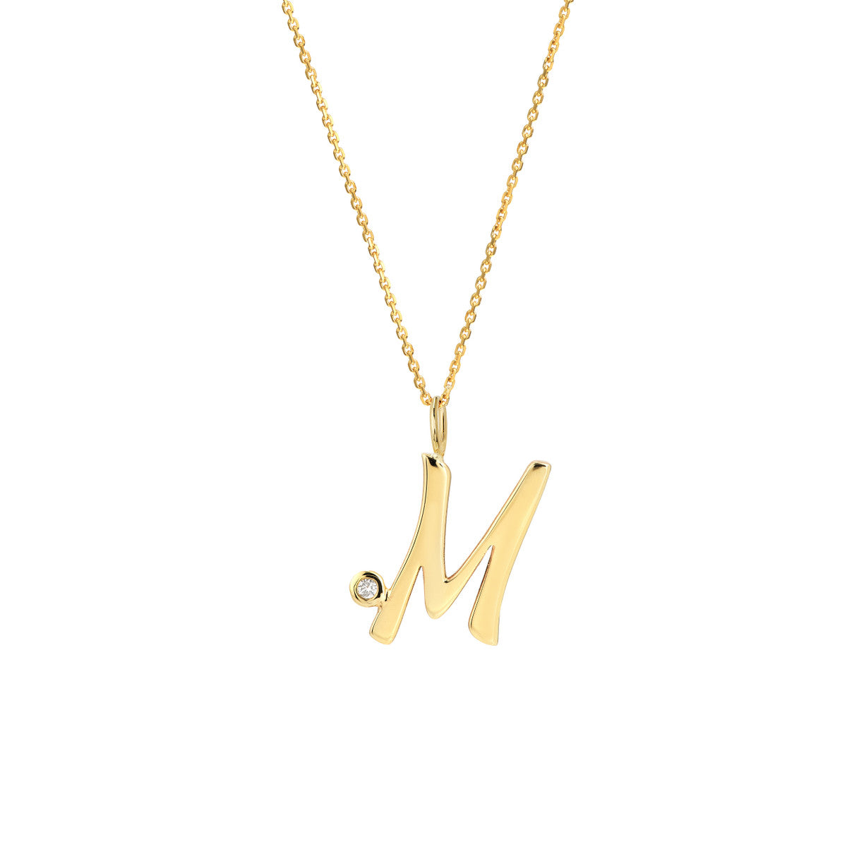 14K Gold Script Initial with Diamond Bezel Necklace Birmingham Jewelry Necklace Birmingham Jewelry 