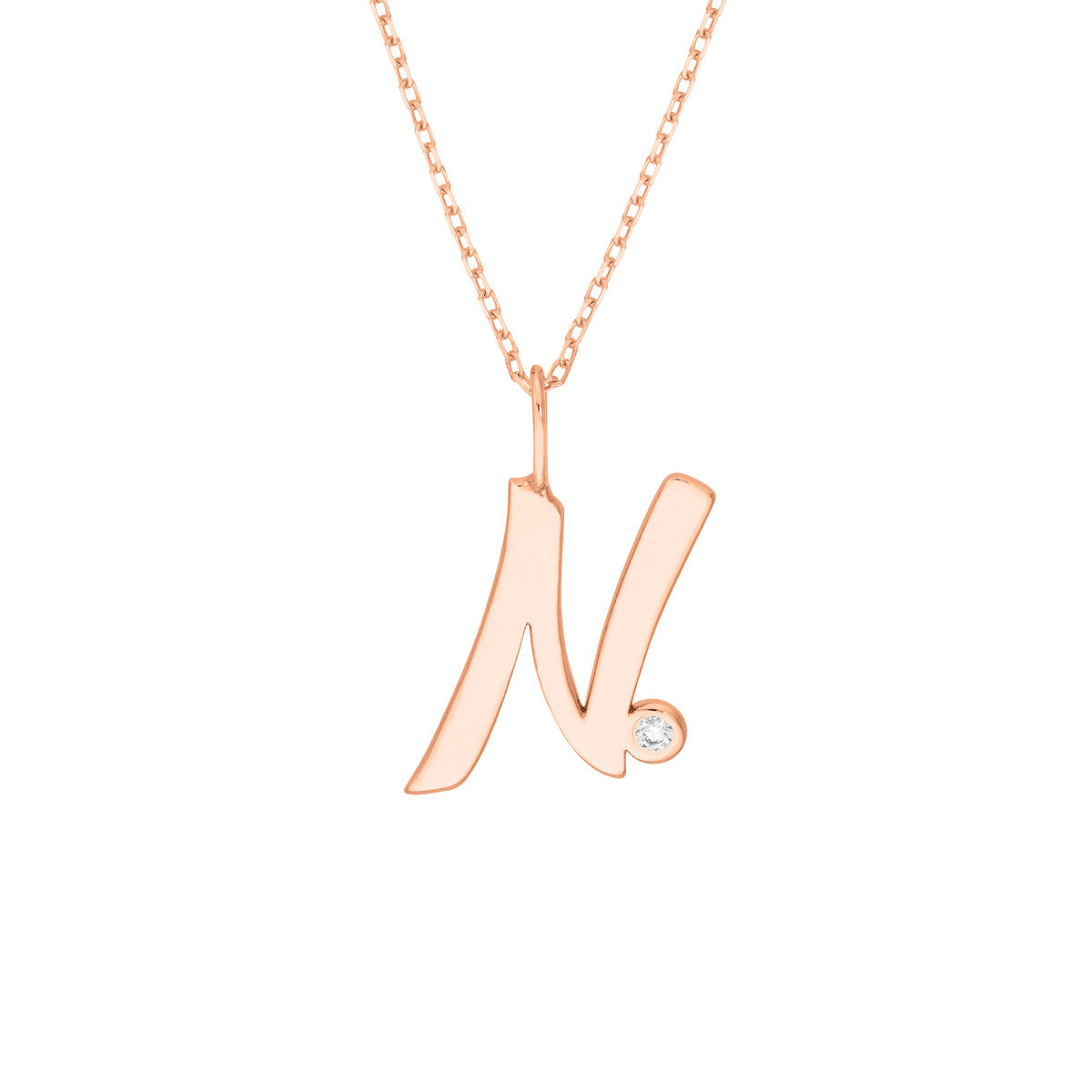 14K Gold Script Initial with Diamond Bezel Necklace Birmingham Jewelry Necklace Birmingham Jewelry 