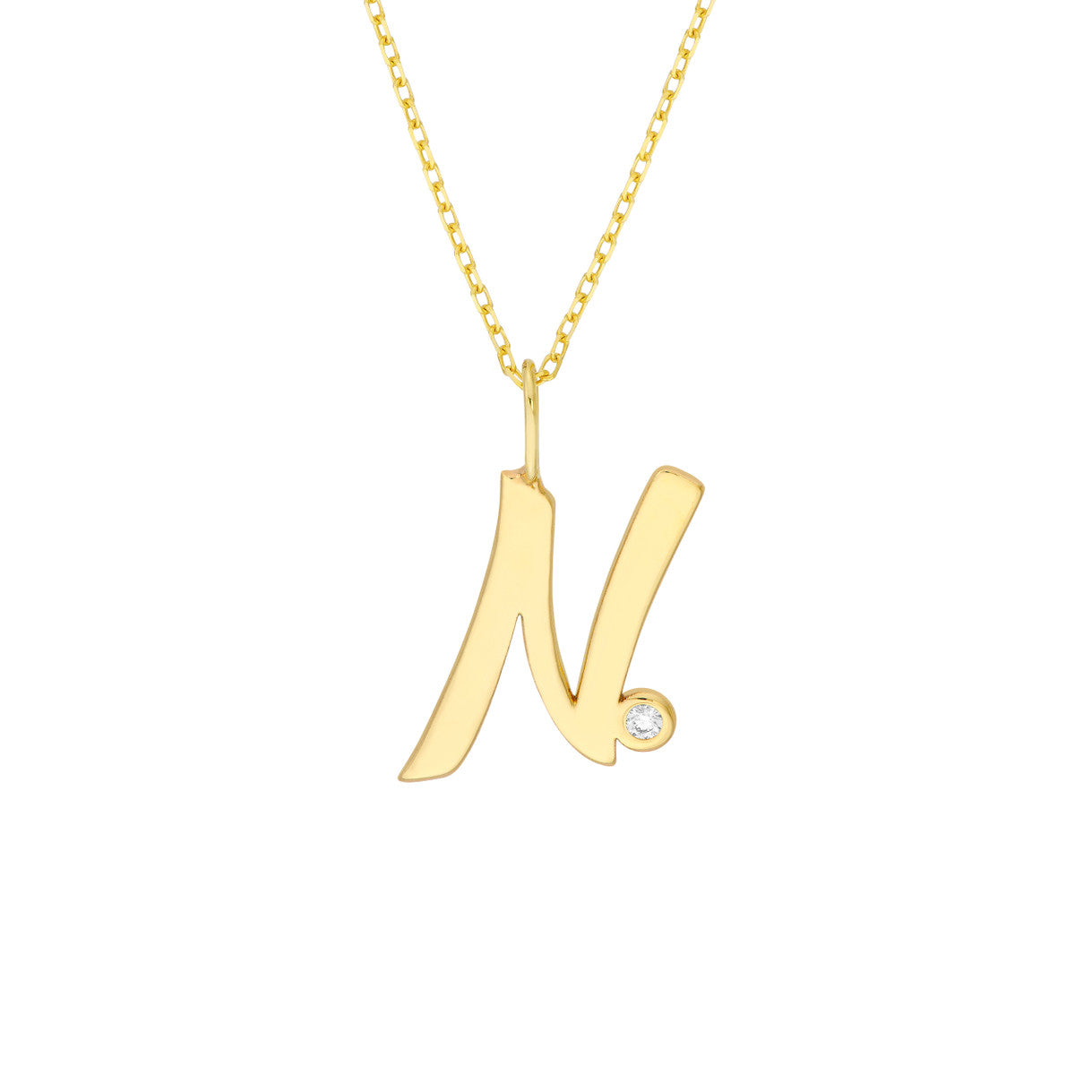 14K Gold Script Initial with Diamond Bezel Necklace Birmingham Jewelry Necklace Birmingham Jewelry 