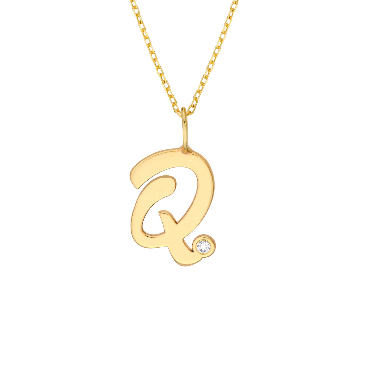 14K Gold Script Initial with Diamond Bezel Necklace Birmingham Jewelry Necklace Birmingham Jewelry 