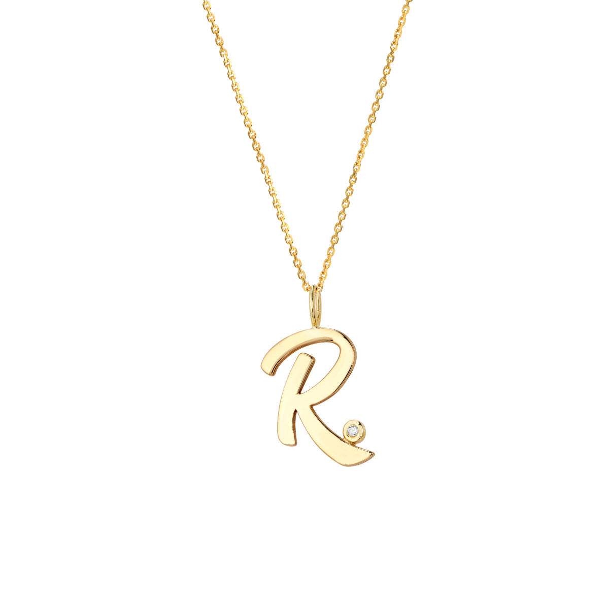 14K Gold Script Initial with Diamond Bezel Necklace Birmingham Jewelry Necklace Birmingham Jewelry 