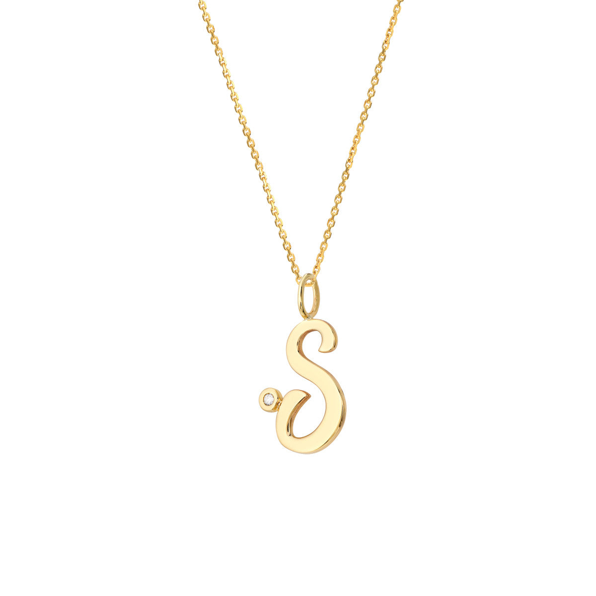 14K Gold Script Initial with Diamond Bezel Necklace Birmingham Jewelry Necklace Birmingham Jewelry 