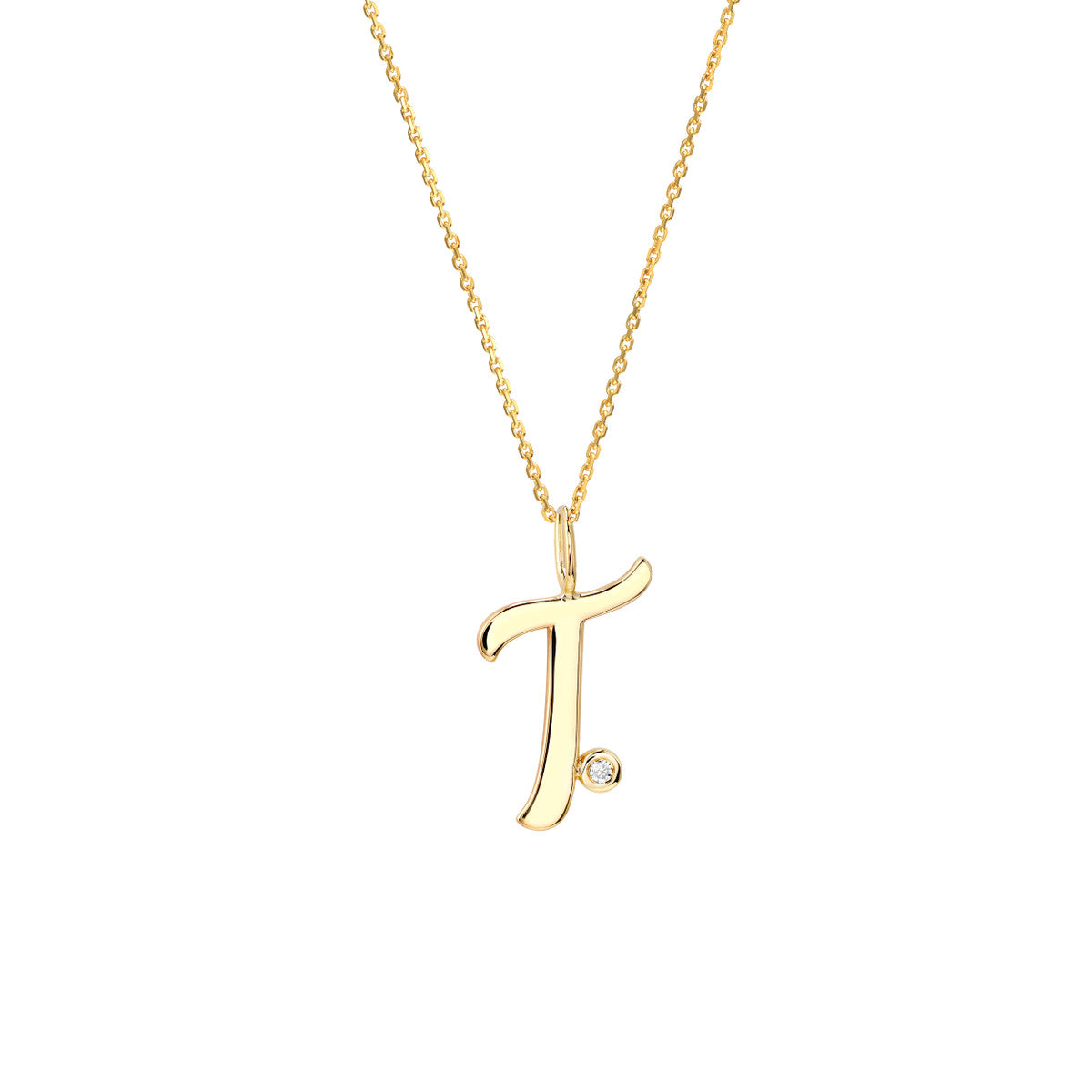 14K Gold Script Initial with Diamond Bezel Necklace Birmingham Jewelry Necklace Birmingham Jewelry 