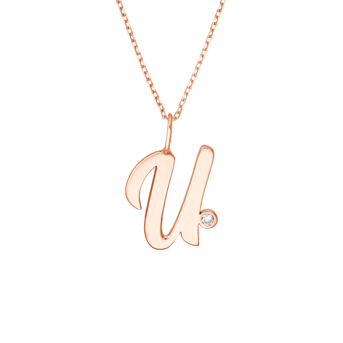 14K Gold Script Initial with Diamond Bezel Necklace Birmingham Jewelry Necklace Birmingham Jewelry 