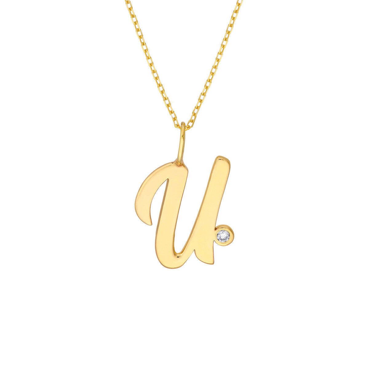 14K Gold Script Initial with Diamond Bezel Necklace Birmingham Jewelry Necklace Birmingham Jewelry 