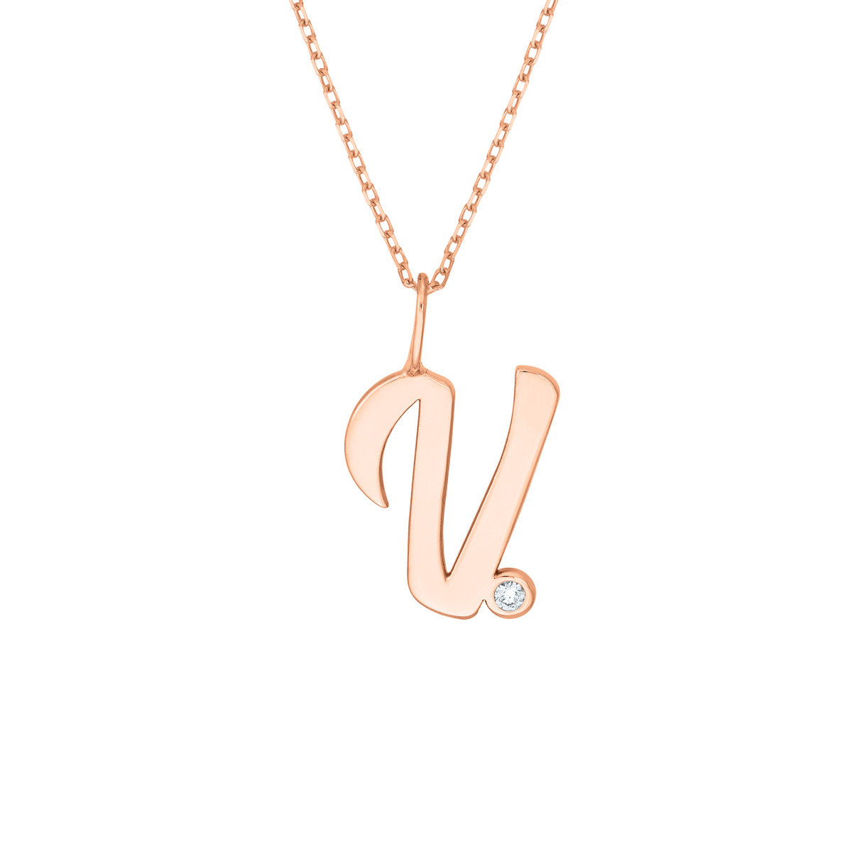 14K Gold Script Initial with Diamond Bezel Necklace Birmingham Jewelry Necklace Birmingham Jewelry 