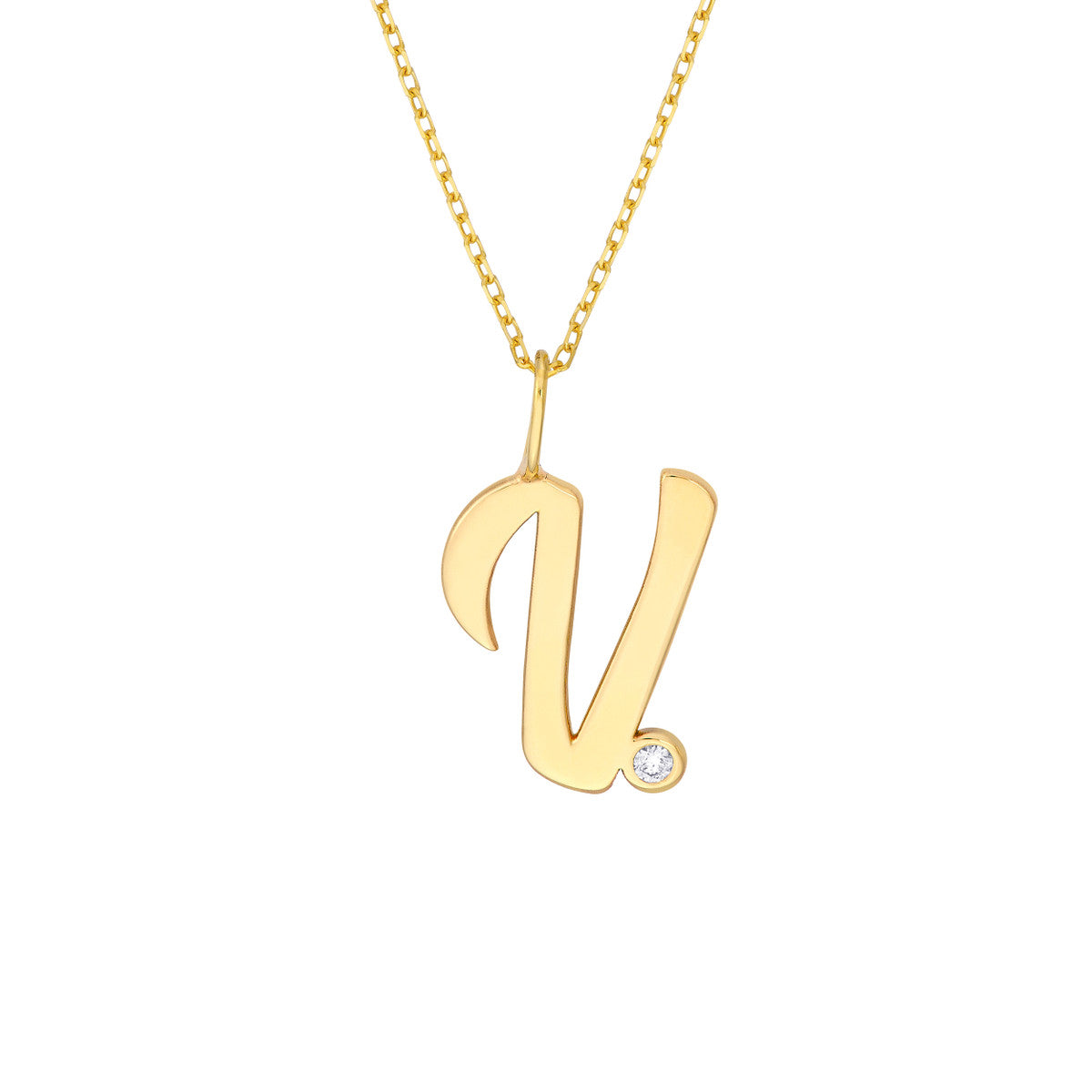 14K Gold Script Initial with Diamond Bezel Necklace Birmingham Jewelry Necklace Birmingham Jewelry 
