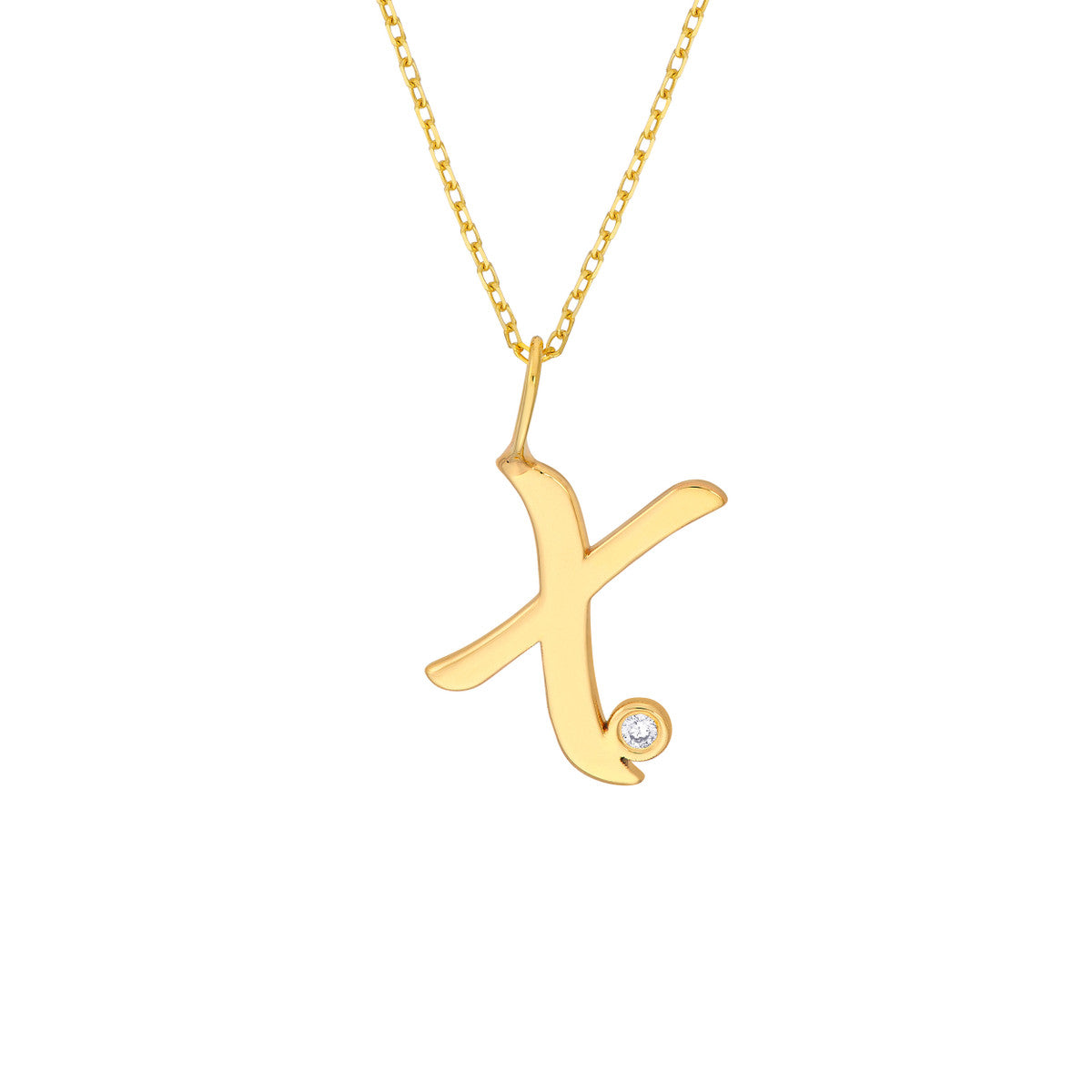 14K Gold Script Initial with Diamond Bezel Necklace Birmingham Jewelry Necklace Birmingham Jewelry 