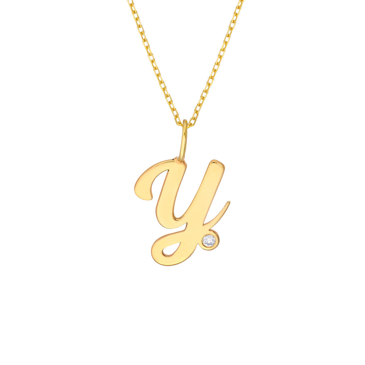 14K Gold Script Initial with Diamond Bezel Necklace Birmingham Jewelry Necklace Birmingham Jewelry 