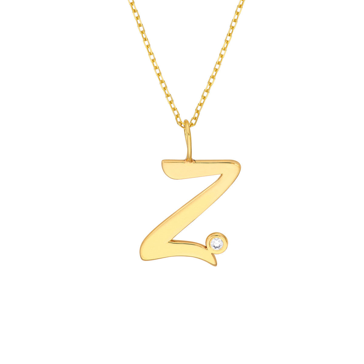 14K Gold Script Initial with Diamond Bezel Necklace Birmingham Jewelry Necklace Birmingham Jewelry 