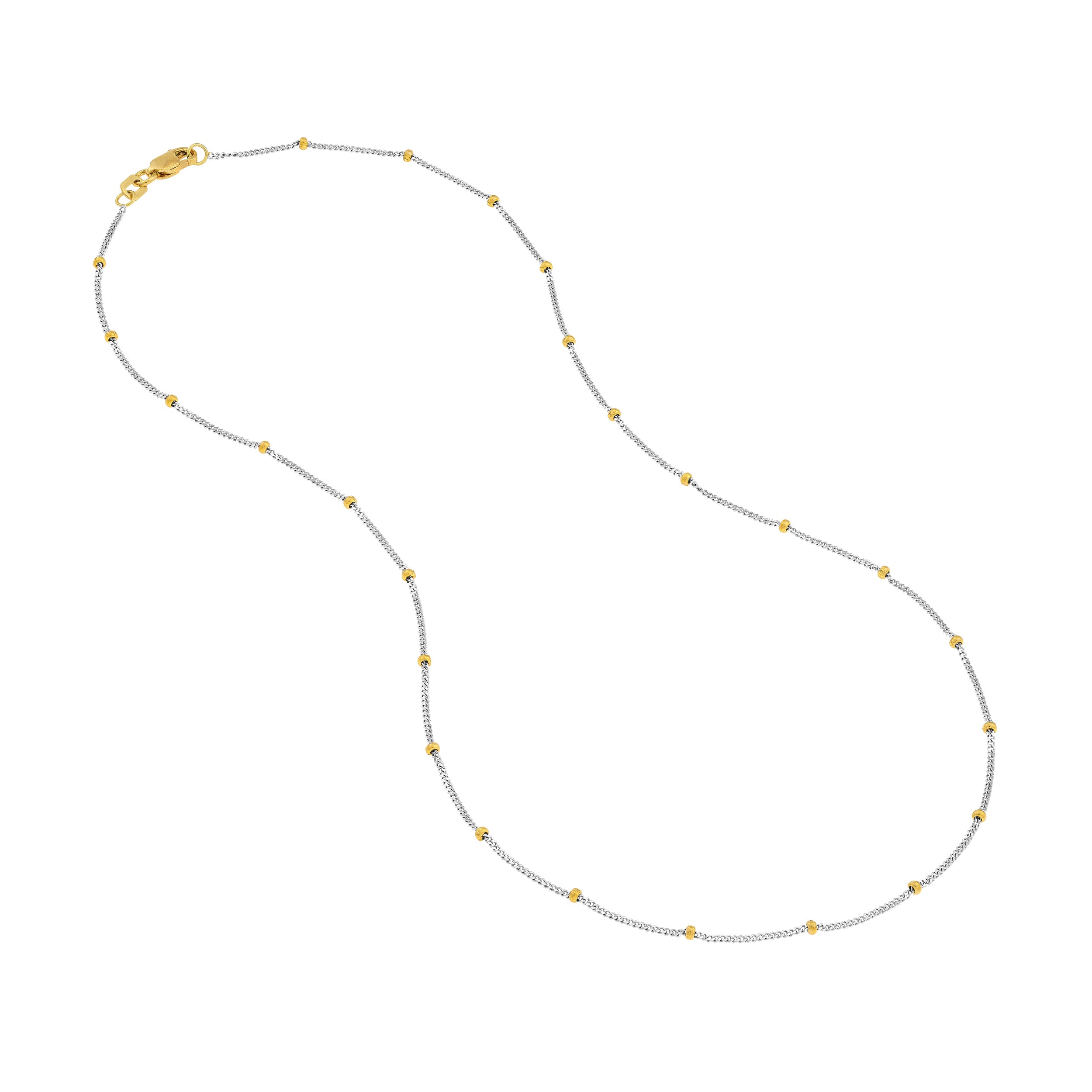 14K Gold 2.00mm Two-Tone Saturn Curb Chain with Lobster Lock