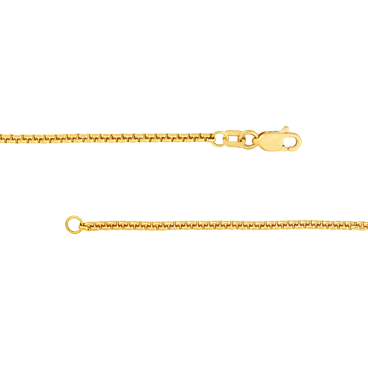 14K Yellow Gold 1.75mm Solid Round Box Chain with Lobster Lock