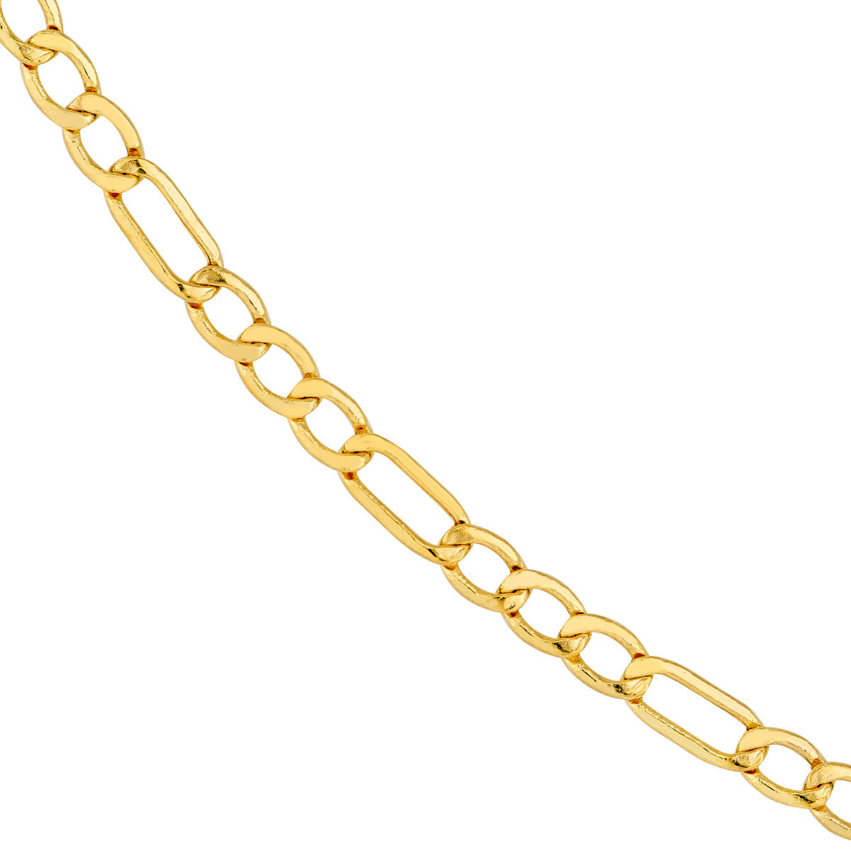 14K Yellow Gold 2.45mm Hollow Beveled Figaro Chain