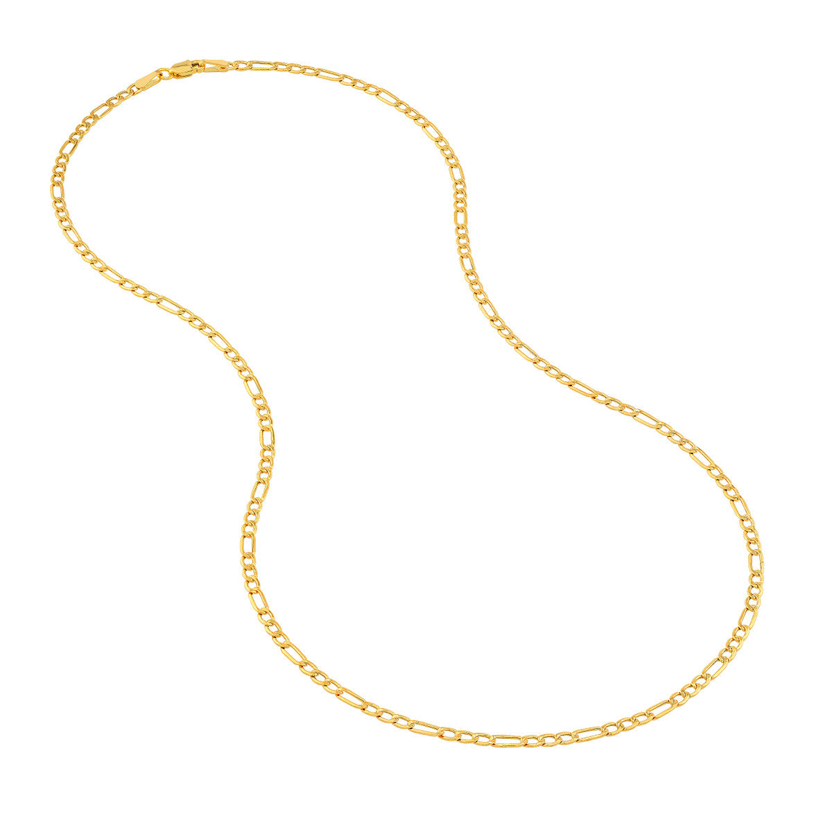 14K Yellow Gold 2.45mm Hollow Beveled Figaro Chain