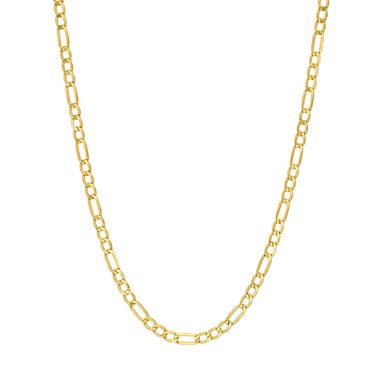14K Yellow Gold 2.45mm Hollow Beveled Figaro Chain