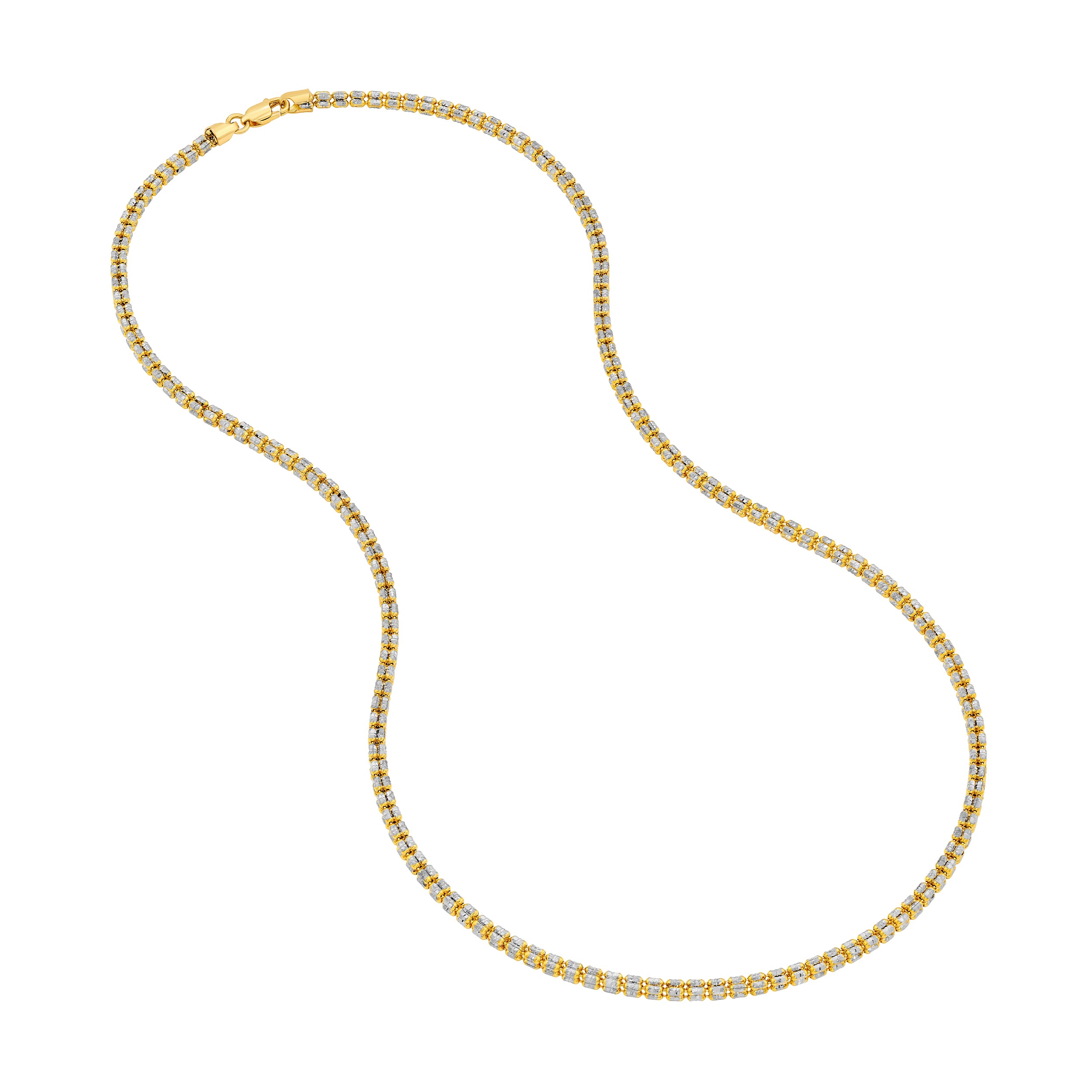 14K Two-Tone Gold 2.40mm Pave D/C Bizmark Bead Bar Chain