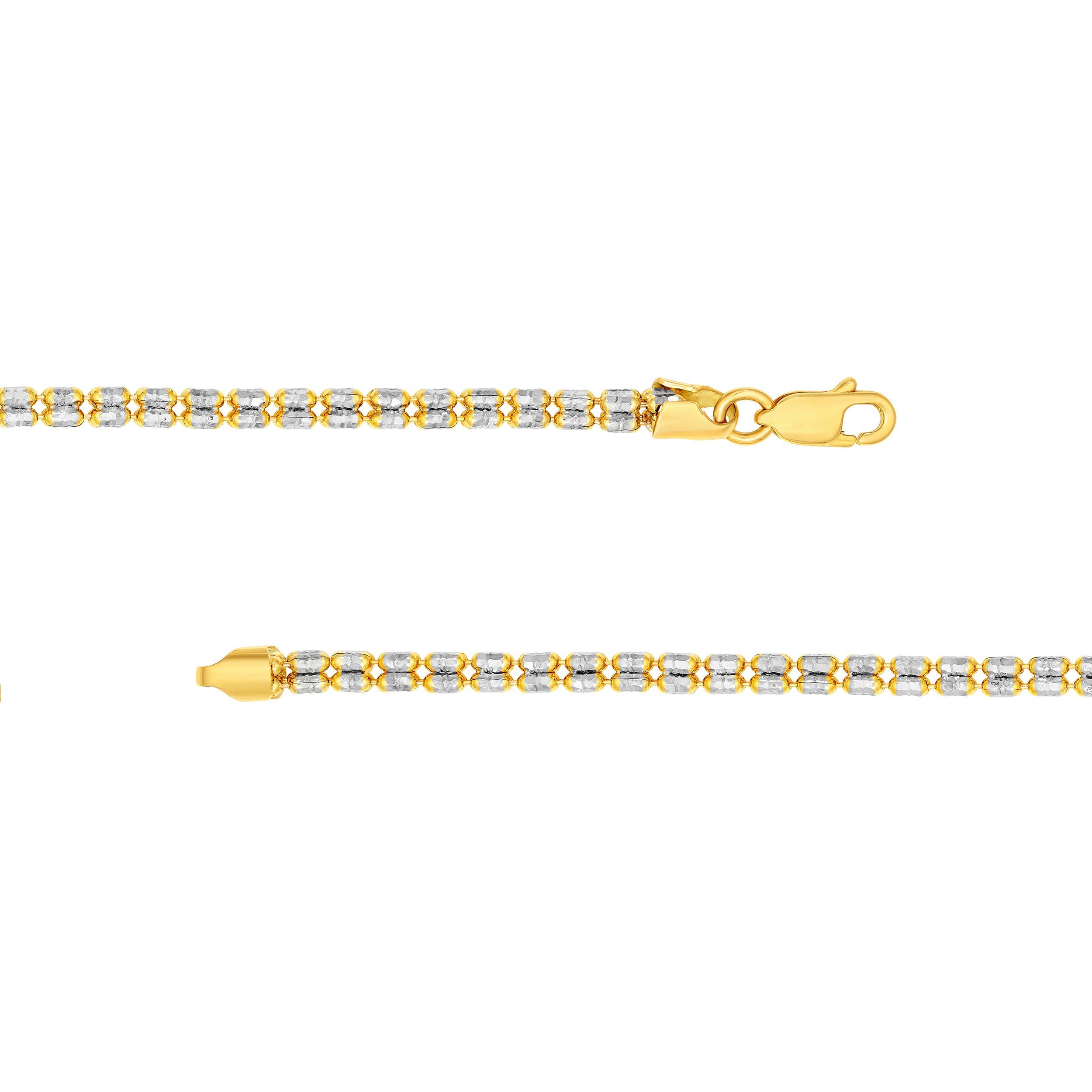 14K Two-Tone Gold 2.40mm Pave D/C Bizmark Bead Bar Chain