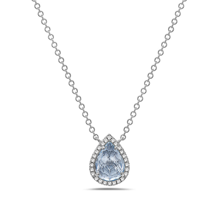14K White Gold Pear Shape Aquamarine Diamond Halo Necklace Birmingham Jewelry Necklace Birmingham Jewelry 