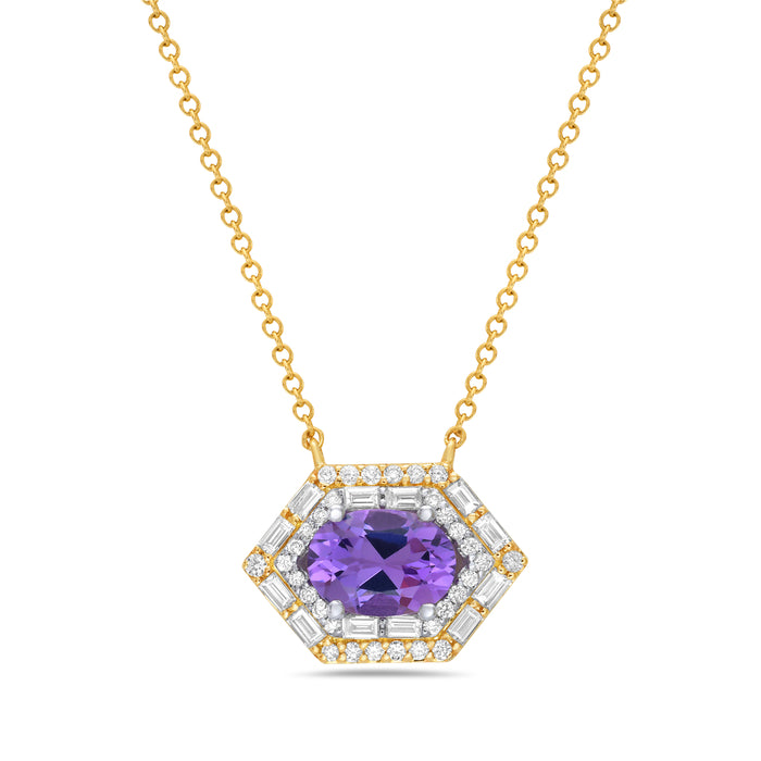 14K Yellow Gold Amethyst And Diamond Necklace