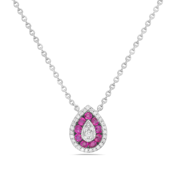 14K White Gold Ruby & Pavé Diamond Teardrop Pendant Necklace Birmingham Jewelry Necklace Birmingham Jewelry 