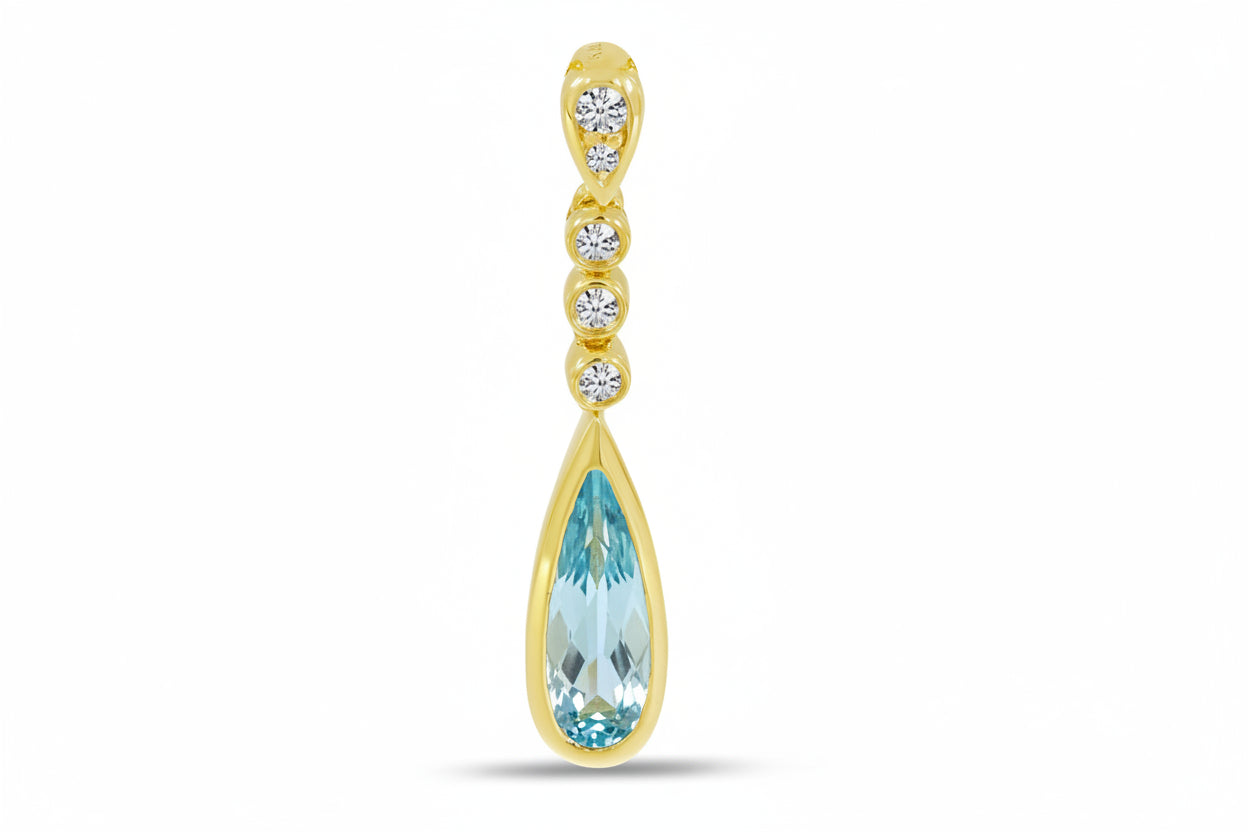 14K Yellow Gold Aquamarine Teardrop Diamond Pendant Birmingham Jewelry Necklace Birmingham Jewelry 