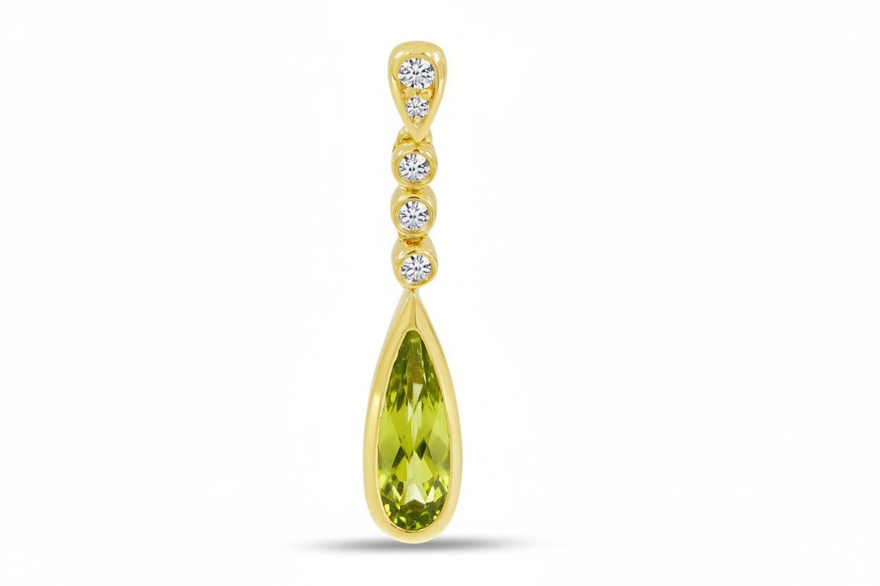 14K Yellow Gold Peridot Teardrop Diamond Pendant Birmingham Jewelry Necklace Birmingham Jewelry 