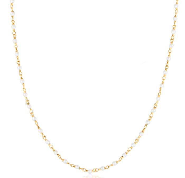 14K Yellow Gold Gemstone Beads Necklace (Pearl) 18.00"