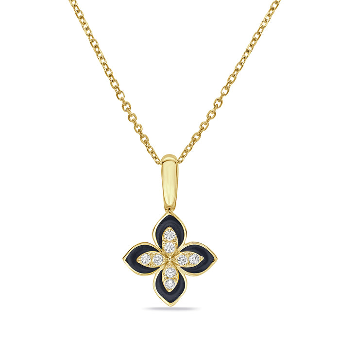 14K Yellow Gold Black Enamel Flower And Diamond Necklace Birmingham Jewelry Necklace Birmingham Jewelry 