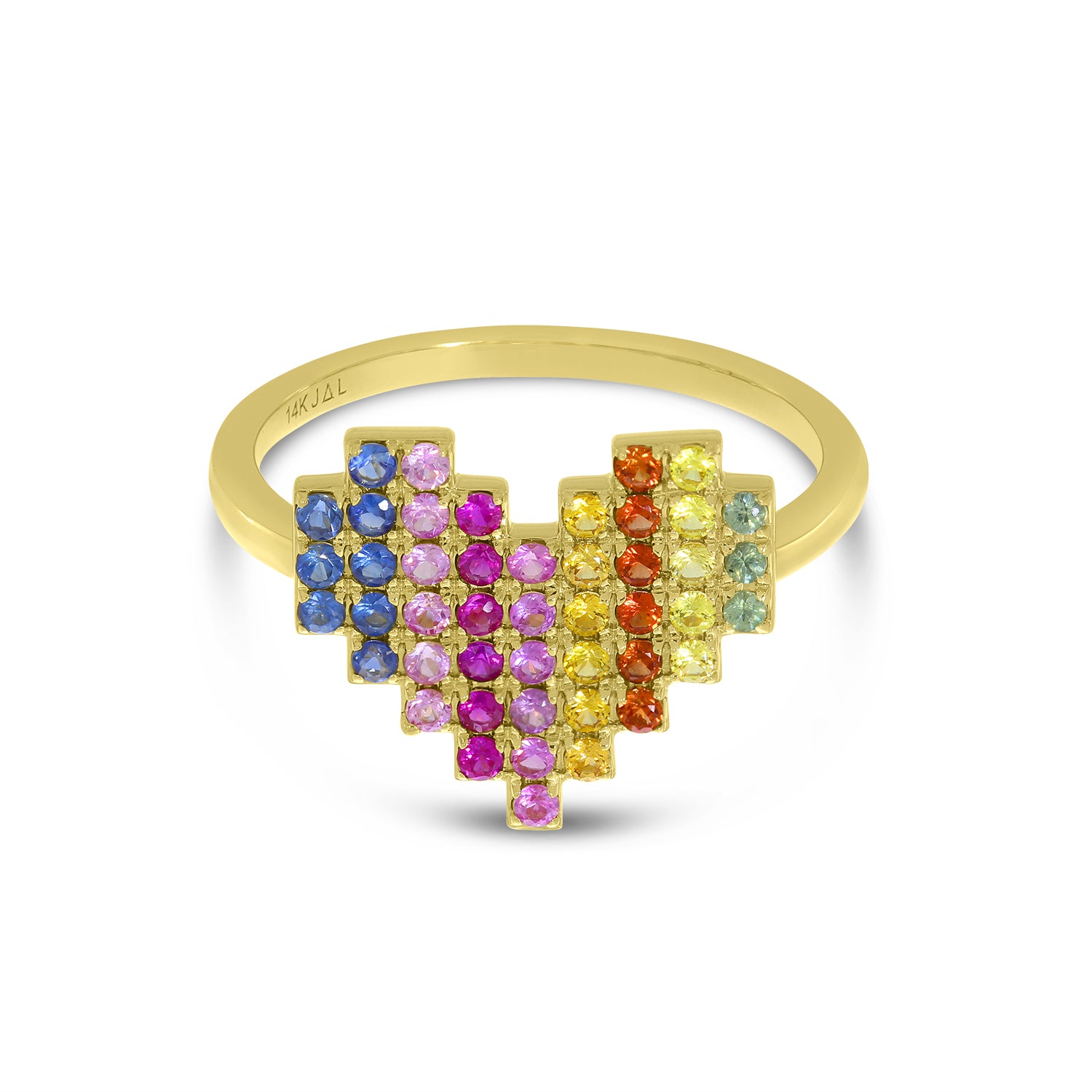 14K Yellow Gold Rainbow Sapphire Digital Heart Ring Birmingham Jewelry Ring Birmingham Jewelry 