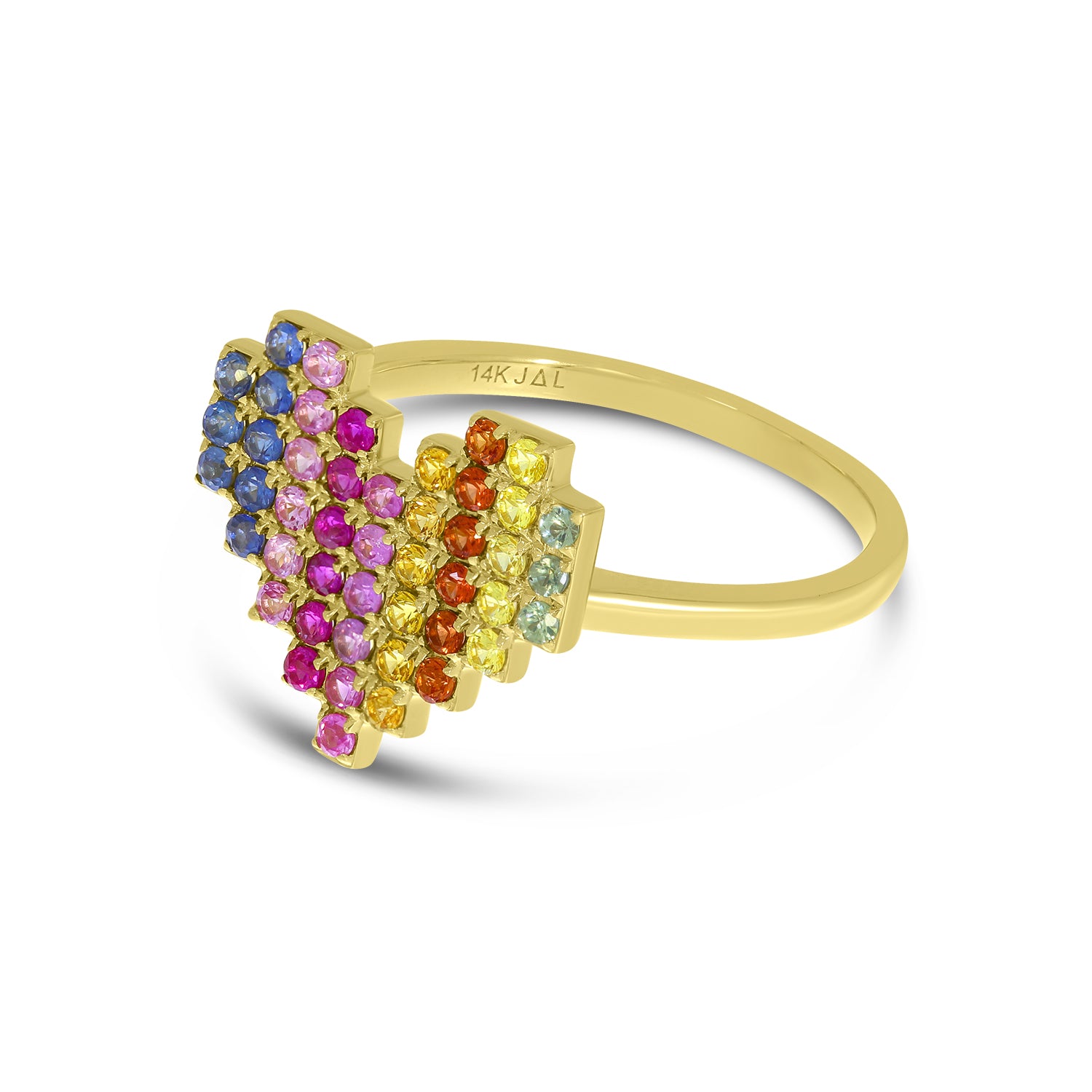 14K Yellow Gold Rainbow Sapphire Digital Heart Ring Birmingham Jewelry Ring Birmingham Jewelry 
