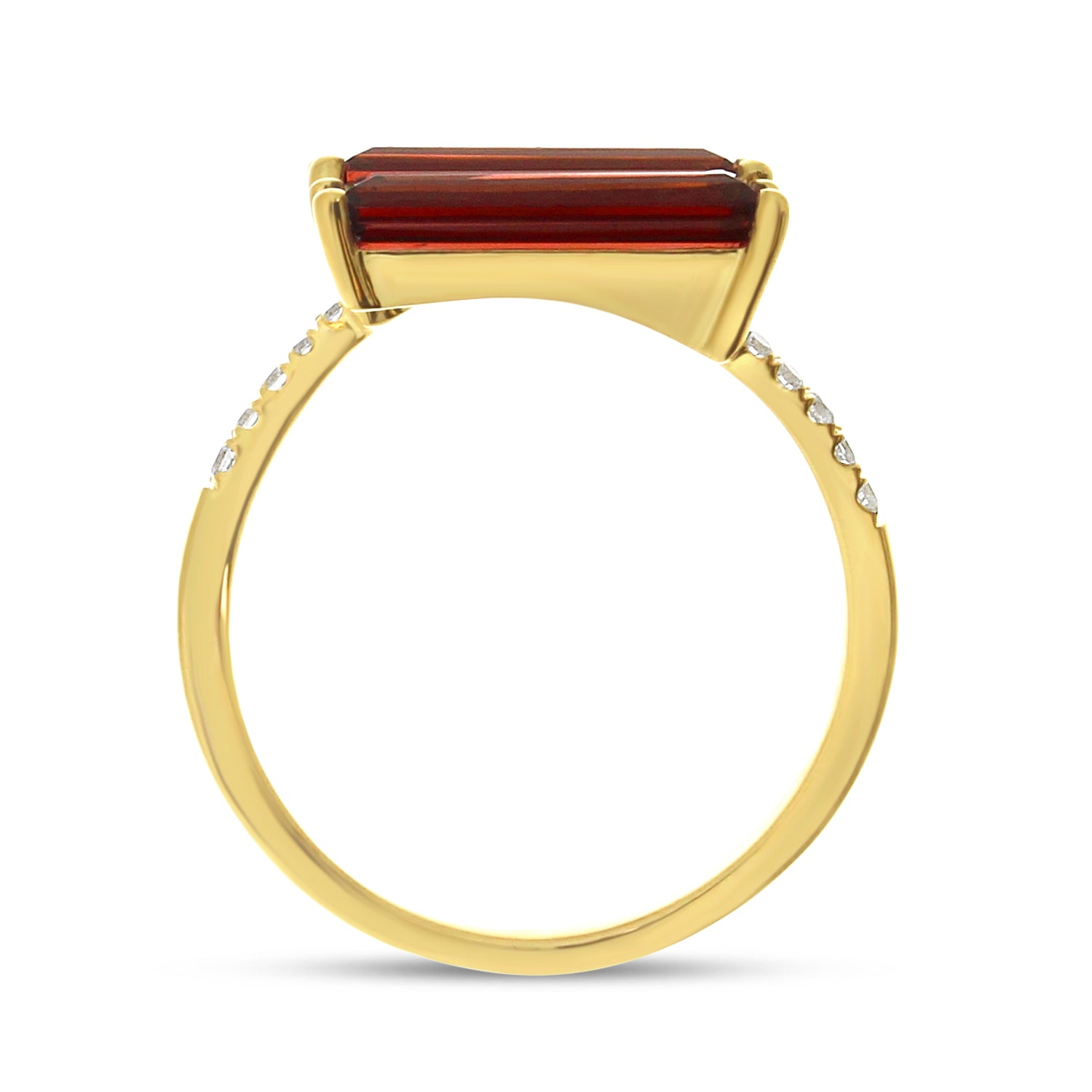 14K Yellow Gold Baguette Garnet Duo and Diamond East West Semi Precious Ring Birmingham Jewelry Ring Birmingham Jewelry 