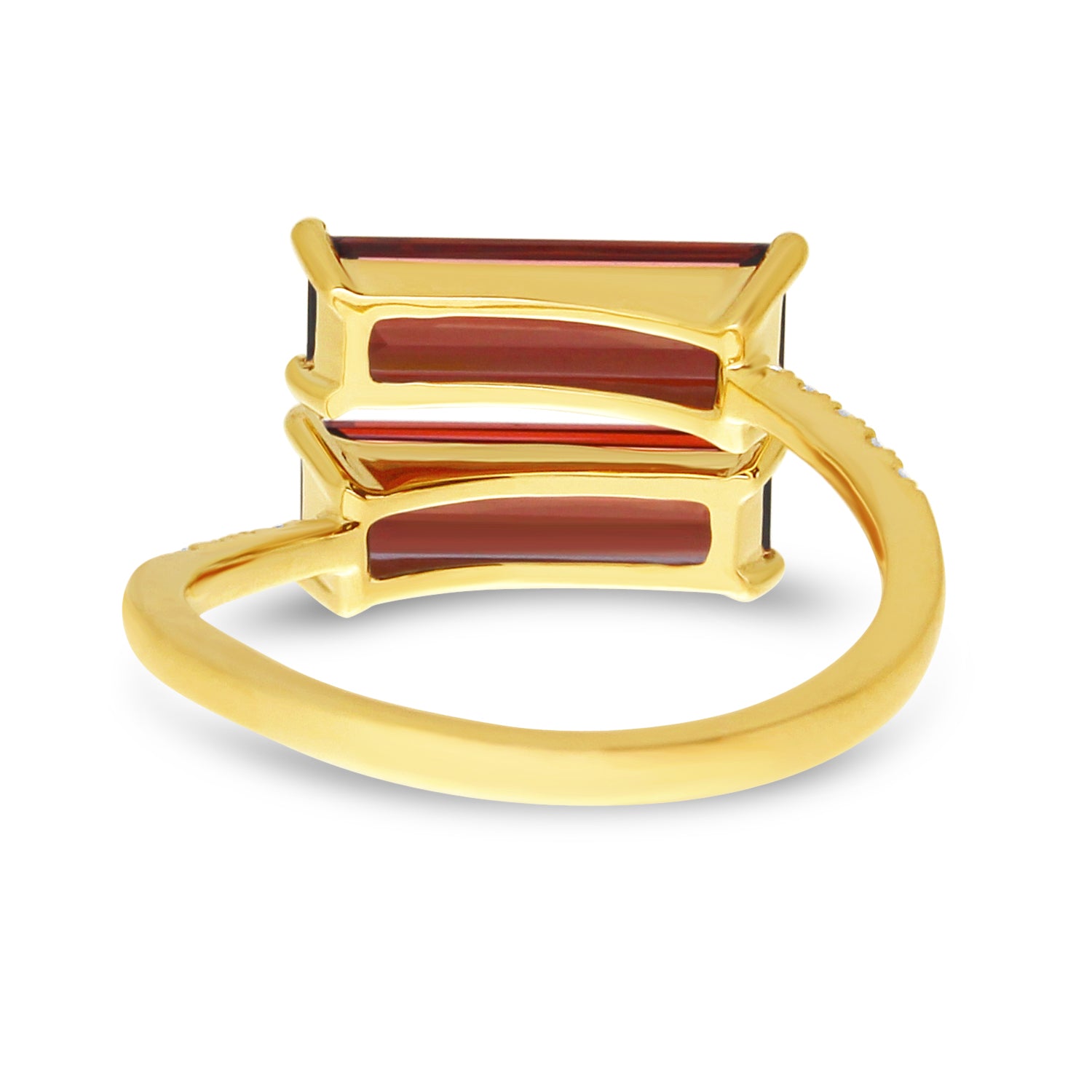 14K Yellow Gold Baguette Garnet Duo and Diamond East West Semi Precious Ring Birmingham Jewelry Ring Birmingham Jewelry 
