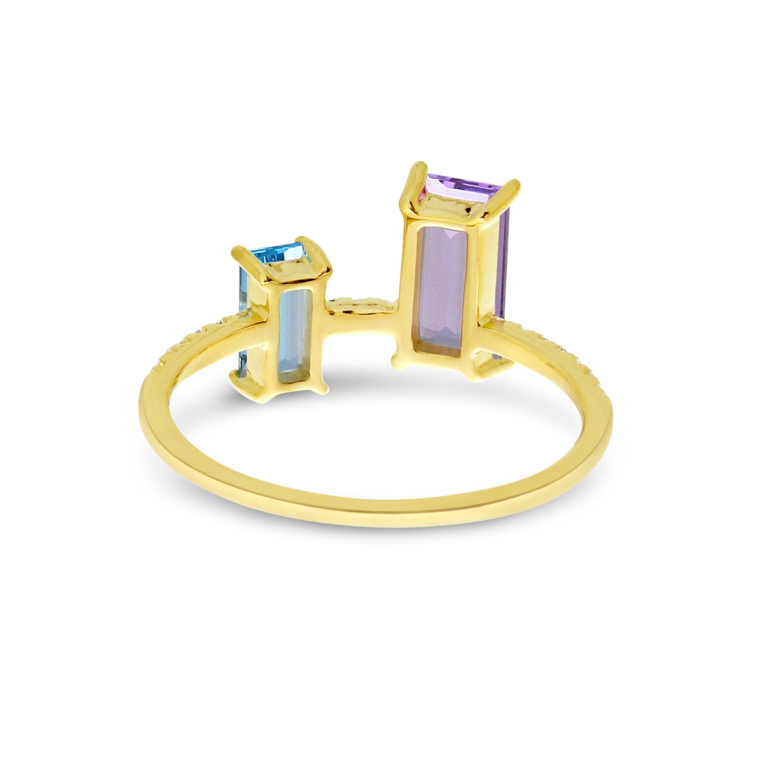 14K Yellow Gold Emerald Cut Amethyst and Blue Topaz Duo with Diamond Semi Precious Ring Birmingham Jewelry Ring Birmingham Jewelry 