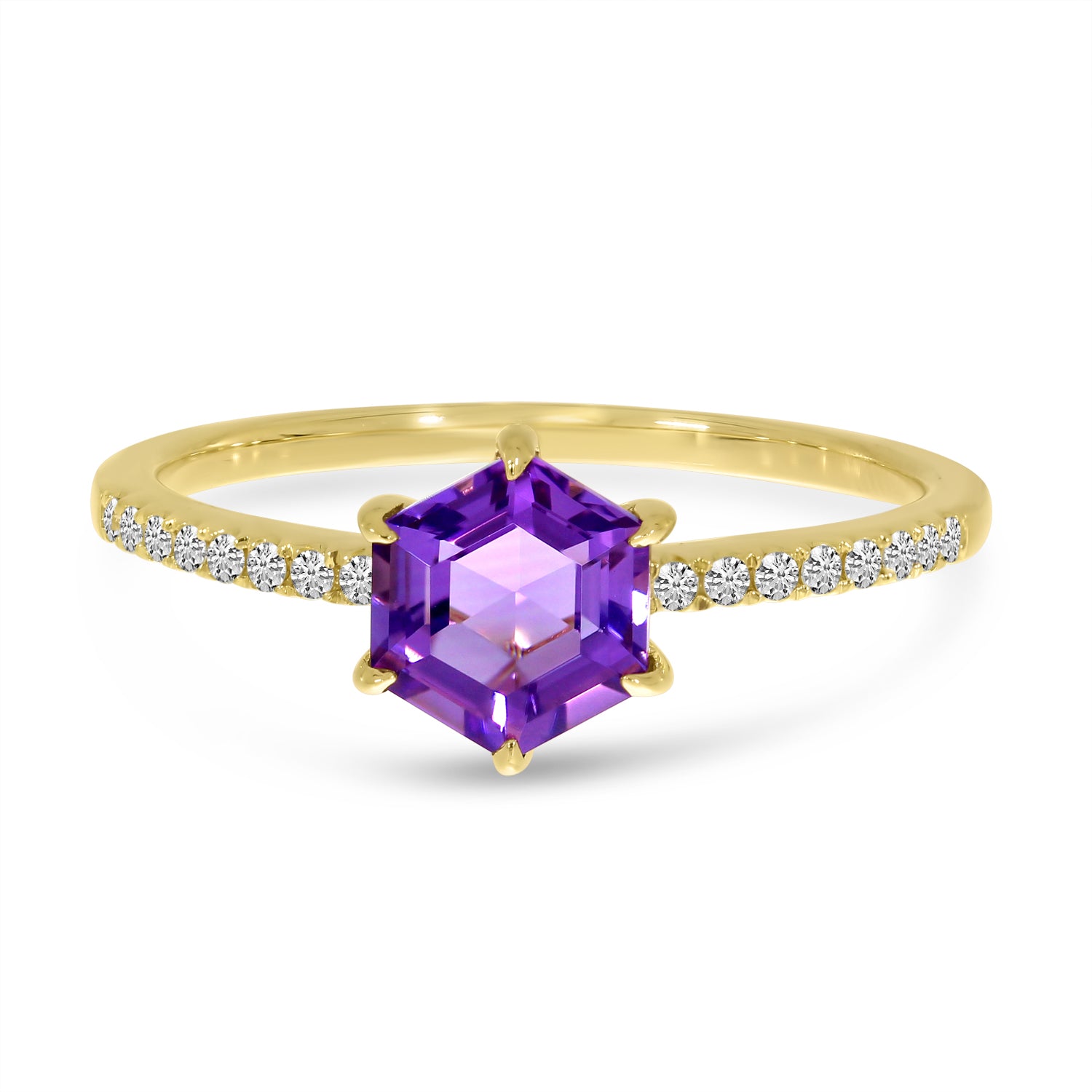 14K Yellow Gold Amethyst Semi Hexagon Diamond Band Ring Birmingham Jewelry Ring Birmingham Jewelry 