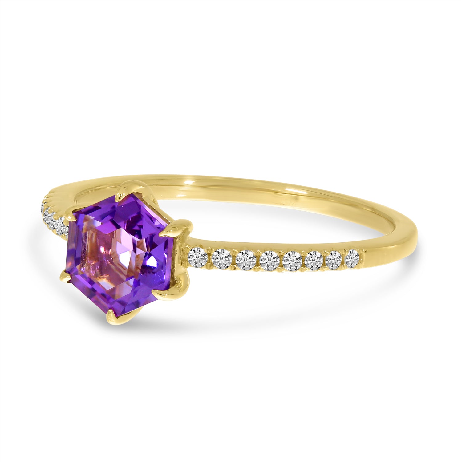 14K Yellow Gold Amethyst Semi Hexagon Diamond Band Ring Birmingham Jewelry Ring Birmingham Jewelry 