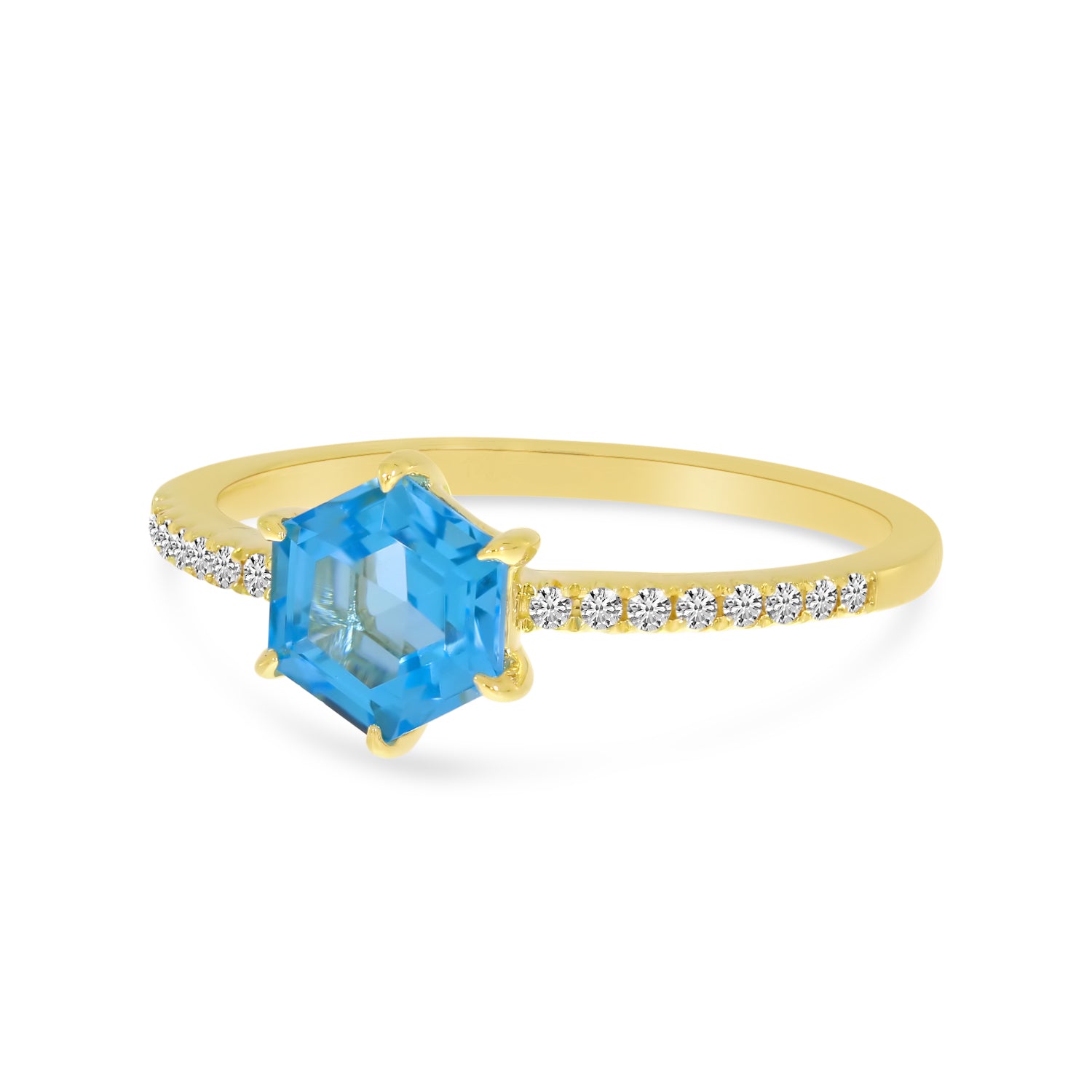 14K Yellow Gold Blue Topaz Semi Hexagon Diamond Band Ring Birmingham Jewelry Ring Birmingham Jewelry 