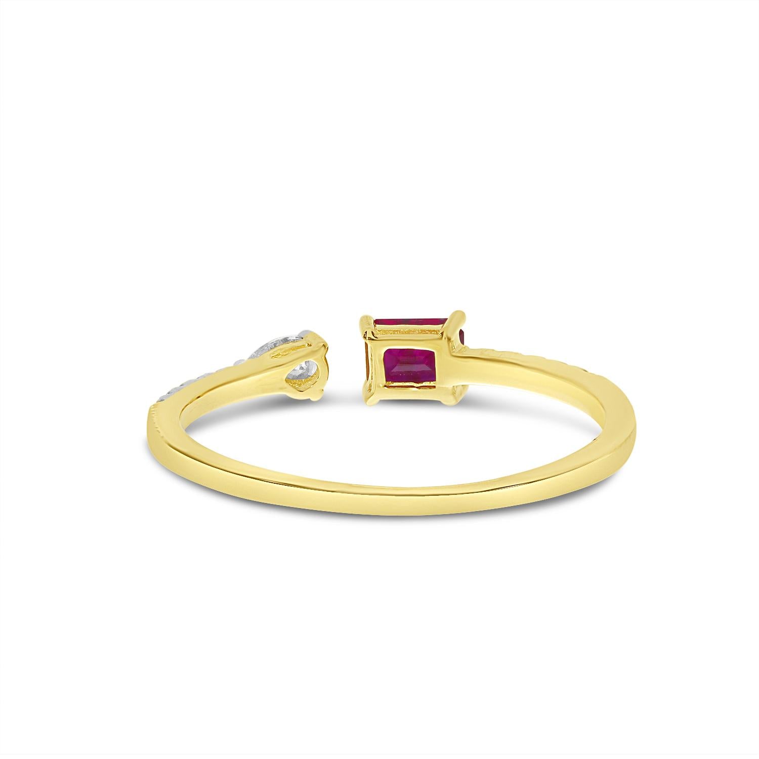 14K Yellow Gold Octagon Ruby and Pear Diamond Duo Ring