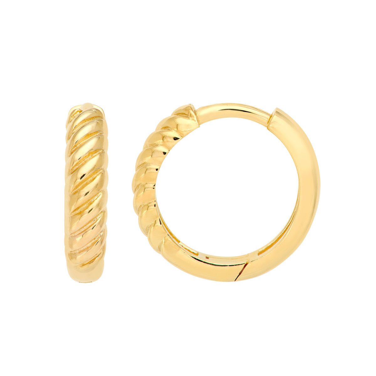 14K Yellow Gold 3.00mm x 13.00mm 1/2 Twisted Hinge Hoops Birmingham Jewelry Earrings Birmingham Jewelry 
