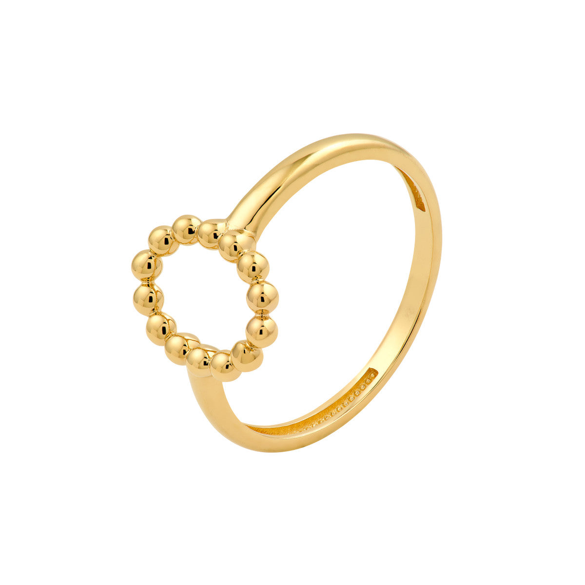 14K Yellow Gold Beaded Open Oval Ring