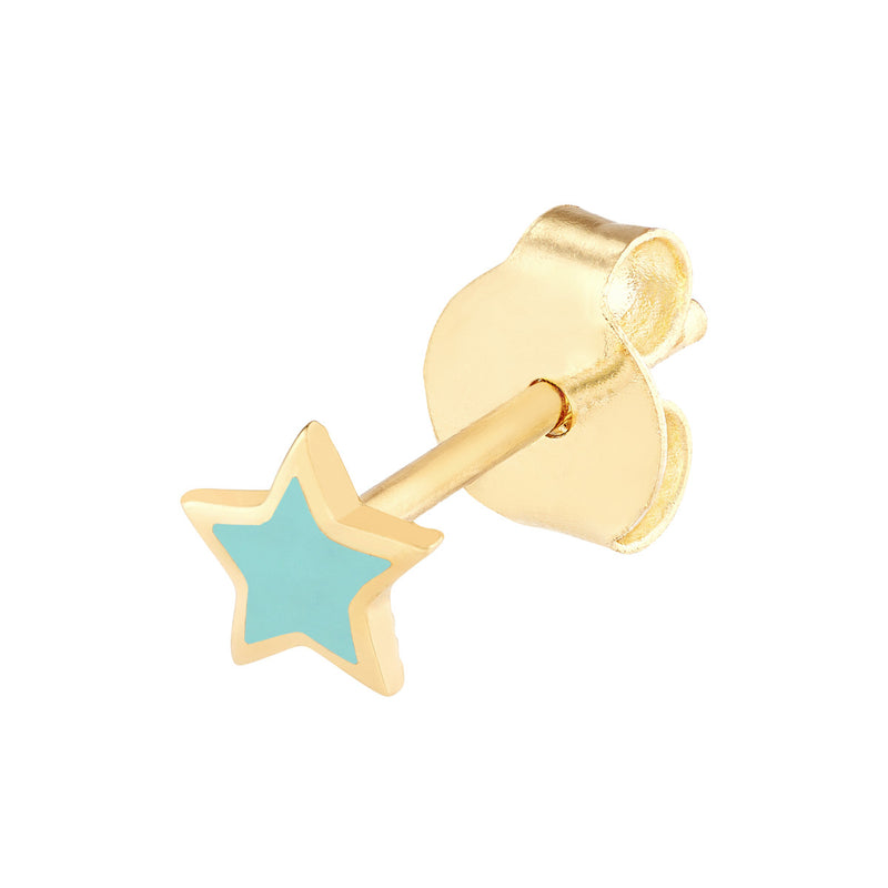 14K Yellow Gold Lt.Turquoise Enamel Star Stud Earrings