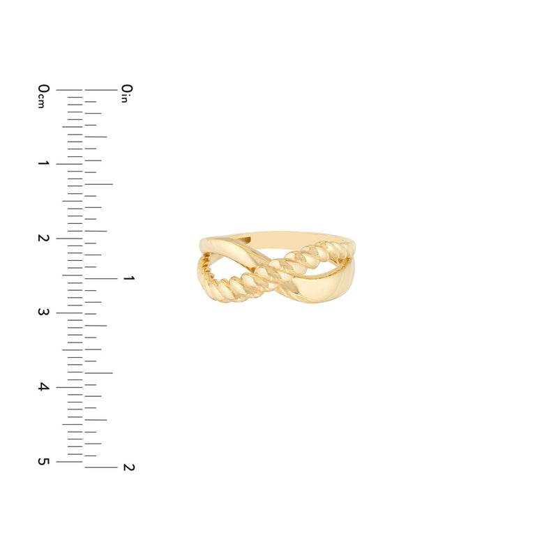 14K Yellow Gold Ribbed Crossover Ring