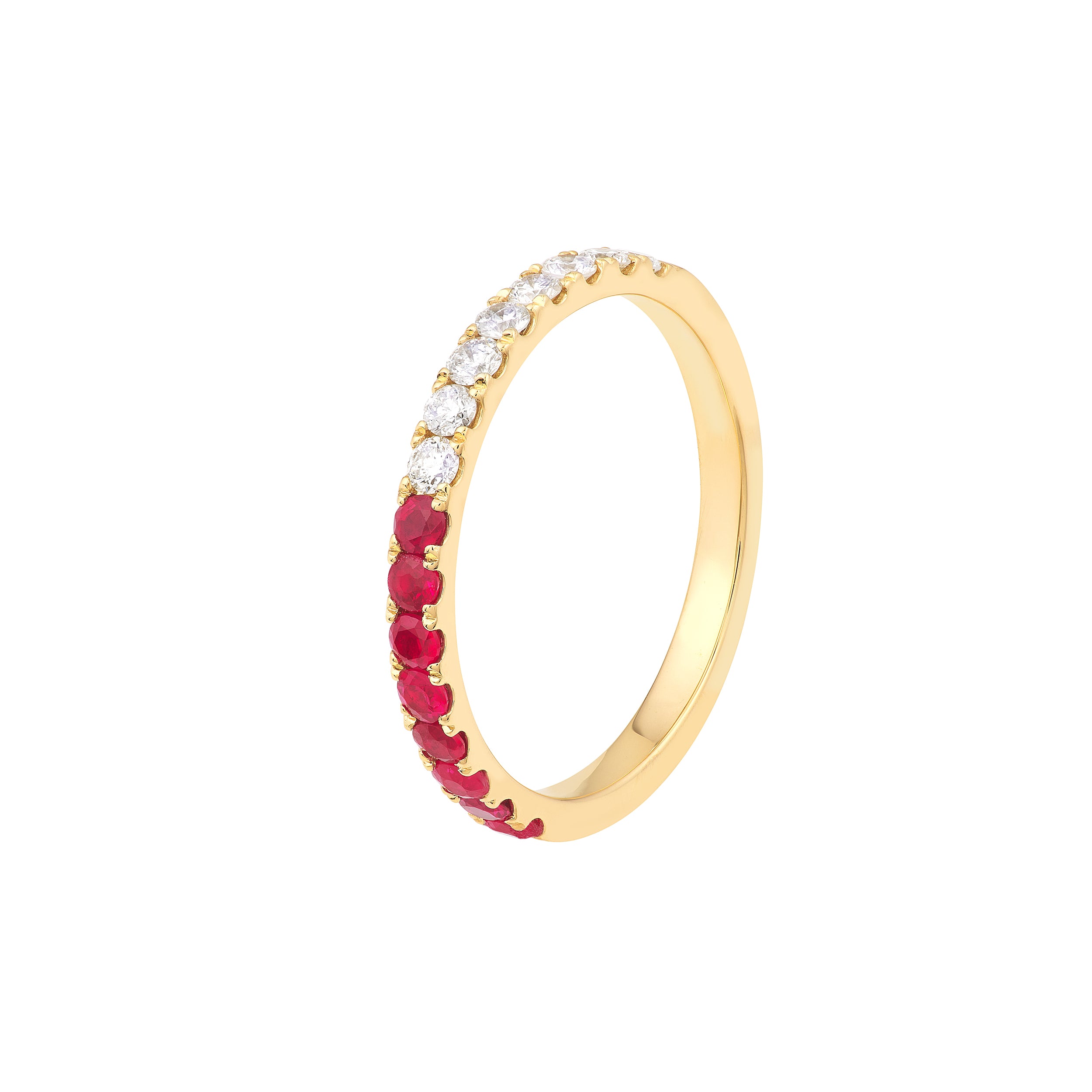 14K Yellow Gold Ruby & Diamond Stackable Band