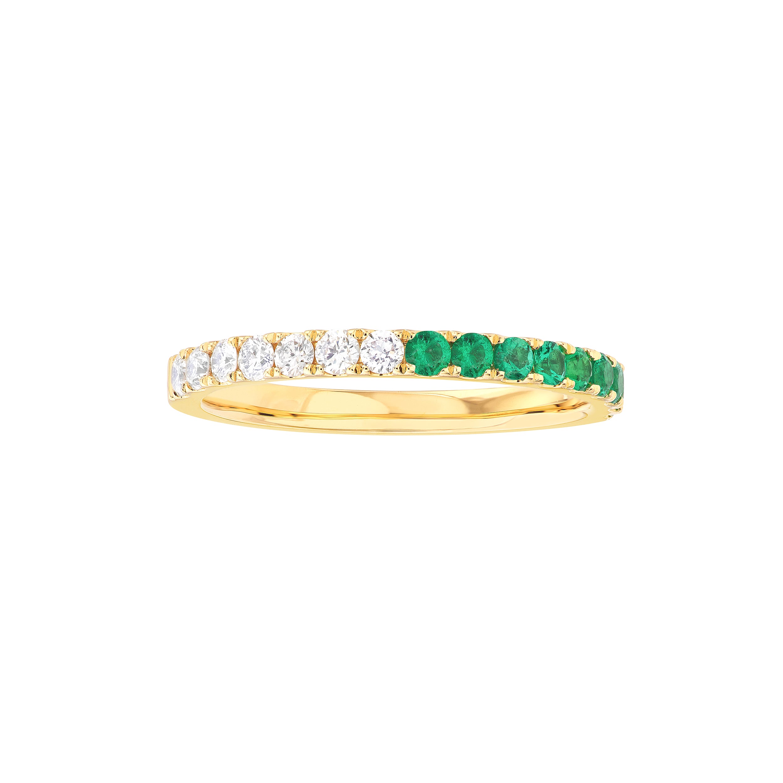 14K Yellow Gold Emerald & Diamond Stackable Band