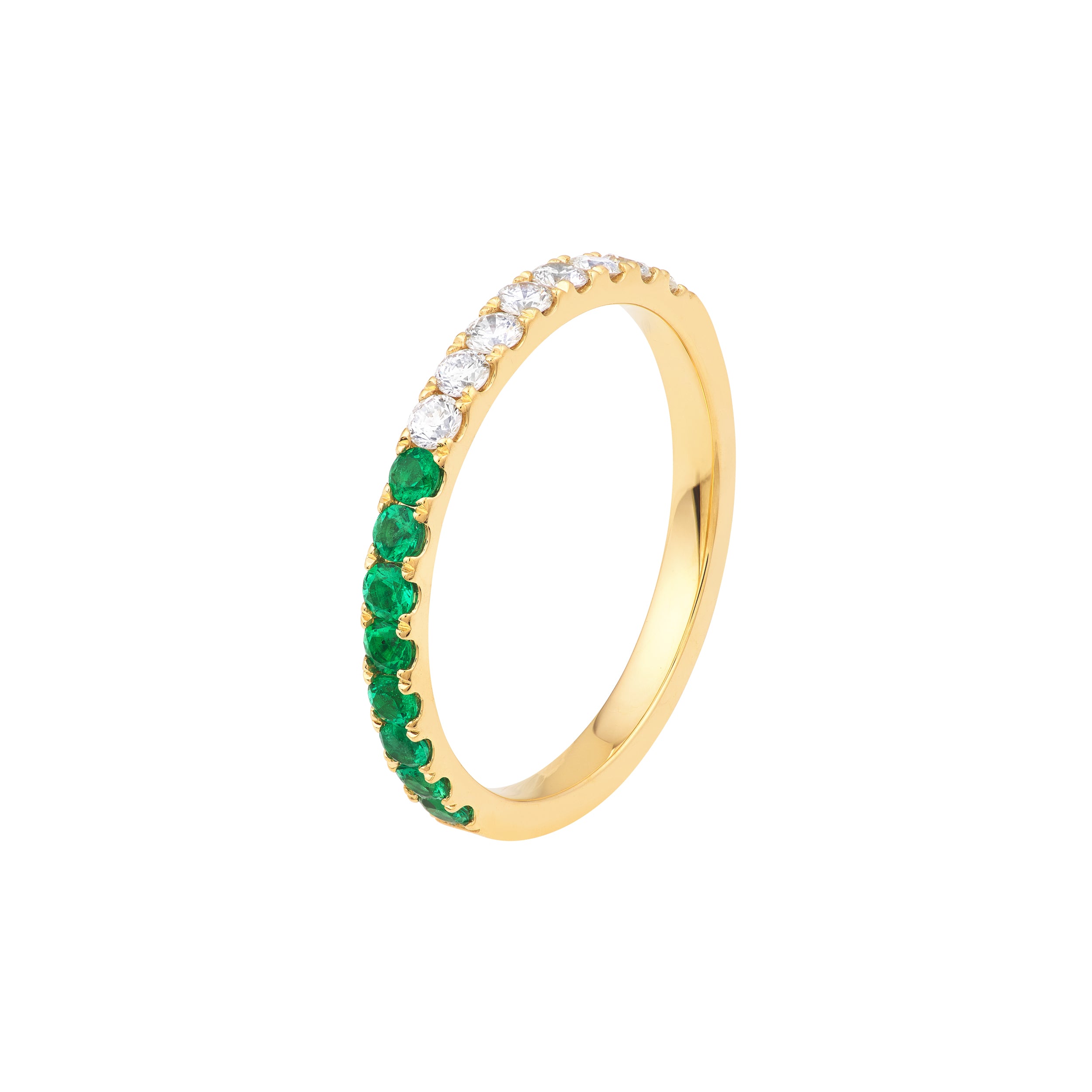 14K Yellow Gold Emerald & Diamond Stackable Band